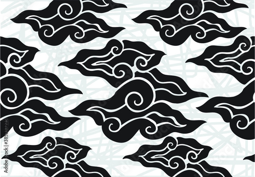 Painting of Indonesian Javanese batik cloth, seamless line pattern, megamendung motif, with various artistic colors