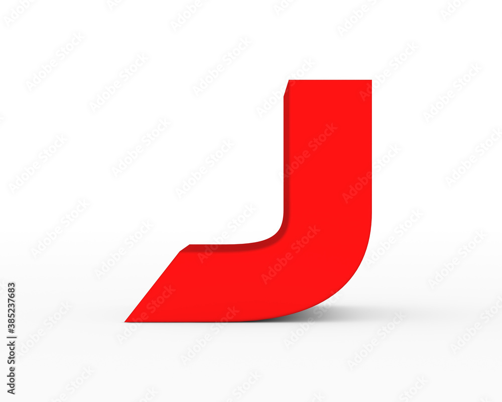 Letter J - red futuristic 3d font standing isolated on white background Letter J - red futuristic 3d font standing isolated on white background