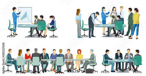 Business Team bei einer zusammenarbeit, Geschäftsbesprechung– Illustration