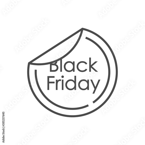 Ofertas del Black Friday. Logotipo lineal con texto Black Friday en pegatina doblada en color gris