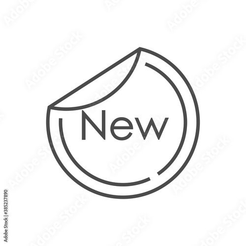 Logotipo lineal con texto New en pegatina doblada en color gris
