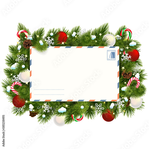Vector Snowy Christmas Fir Branches with Postcard