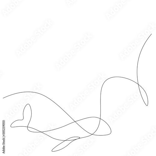 Whale on ocean line drawing. Vector illustration