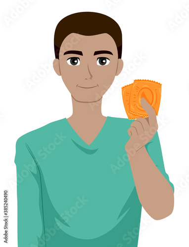 Teen Boy Black Showing Condoms Illustration