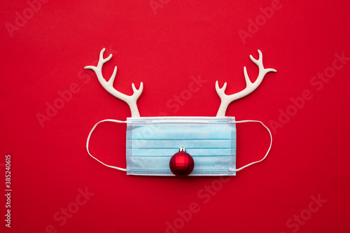 Festive christmas reindeer made from face mask and decorations