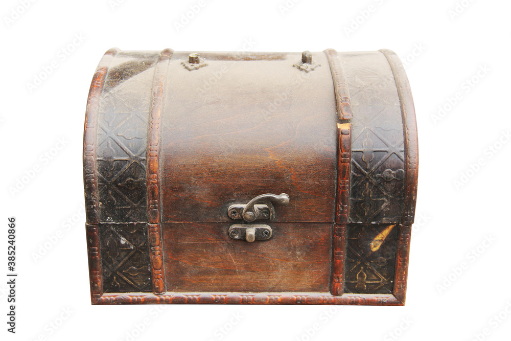 Old casket on a white background. Wooden box Old casket on a white background. Wooden box
