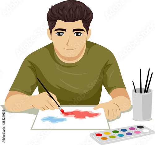 Teen Boy Watercolor Art Bru...