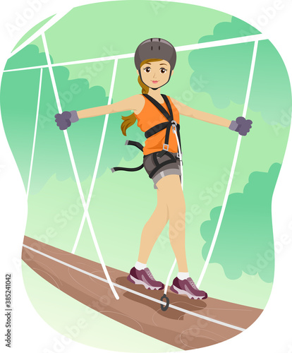 Teen Girl Log Crossing Illu...