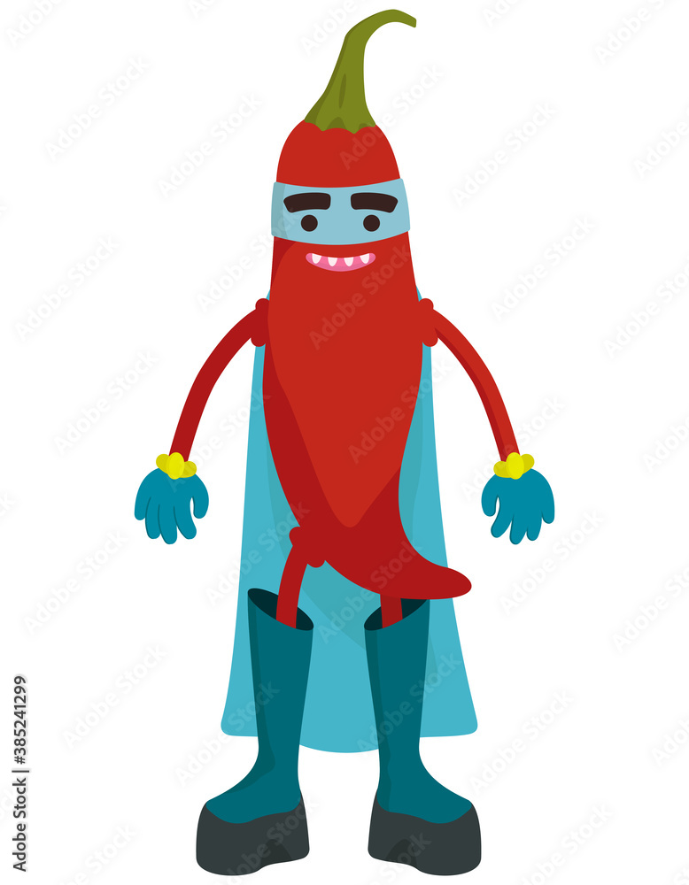 Funny vegetable superhero. Chilli in cartoon style. Funny vegetable superhero. Chilli in cartoon style.