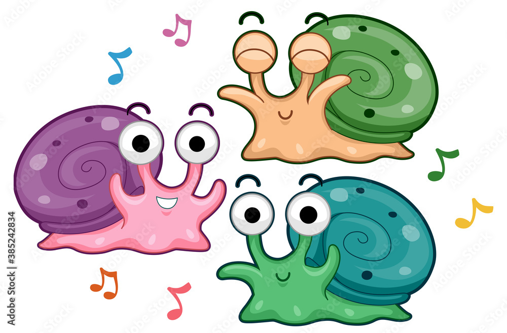 Obraz premium Snails Dance Music Notes Illustration