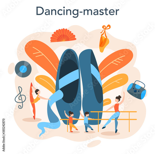 Dance teacher or choreographer in dance studio. Dancing