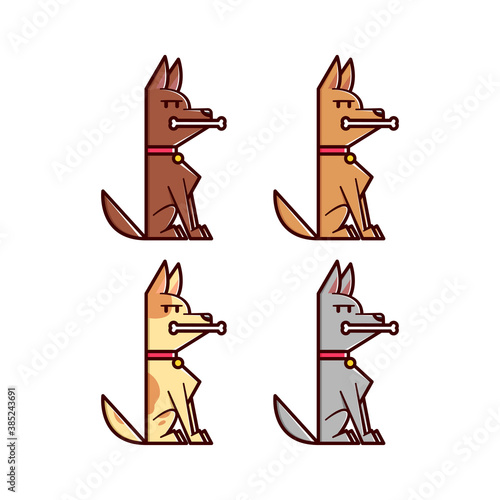DOGS SIT AND BITE A BONE CARTOON ILLUSTRATION