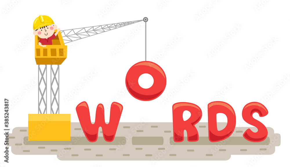 Kid Boy Construction Crane Words Illustration Stock Vector Adobe Stock