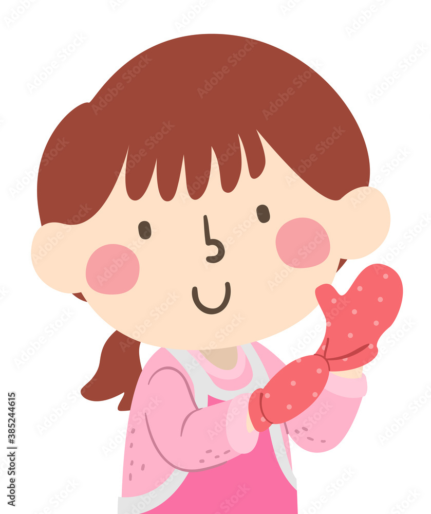 Kid Girl Wear Oven Gloves Baking Illustration Kid Girl Wear Oven Gloves Baking Illustration