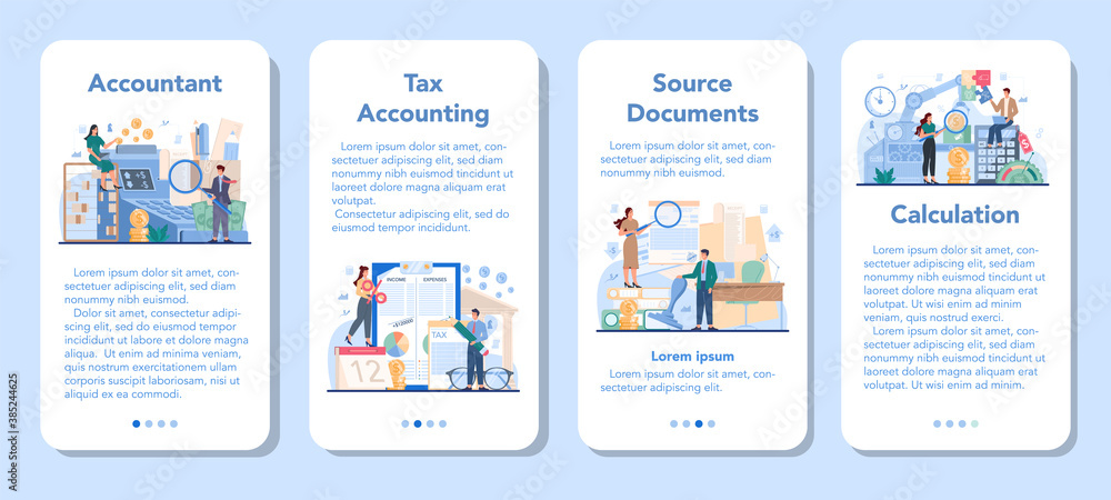 Accountant office manager mobile application banner set.