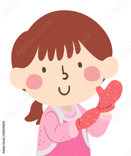 Kid Girl Wear Oven Gloves B...