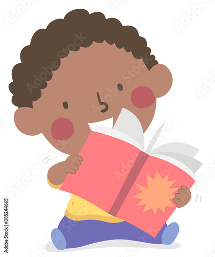 Kid Toddler Boy Book Handling Skills Illustration