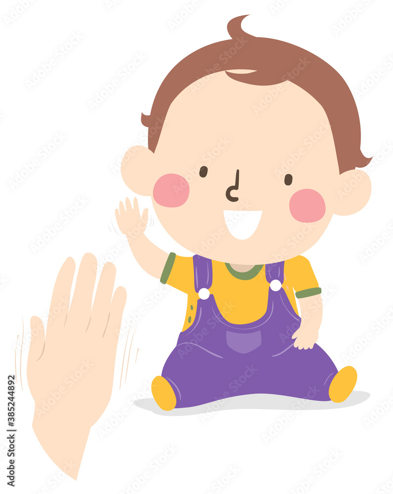 Kid Toddler Boy Gesture Wave Illustration