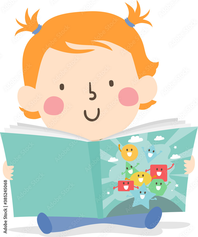 Kid Toddler Girl Shapes Story Book Illustration Kid Toddler Girl Shapes Story Book Illustration