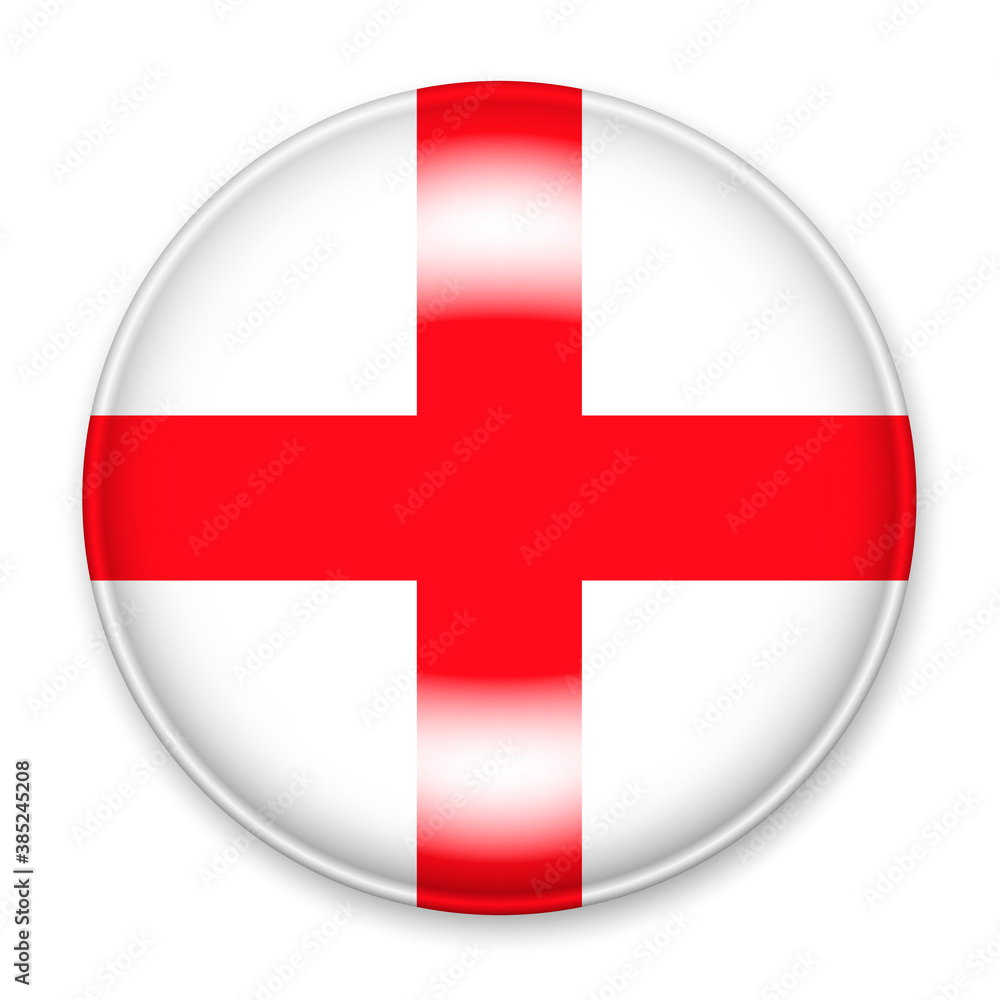Flag of England in the form of a round button with a light glare and a shadow. Flag of England in the form of a round button with a light glare and a shadow.