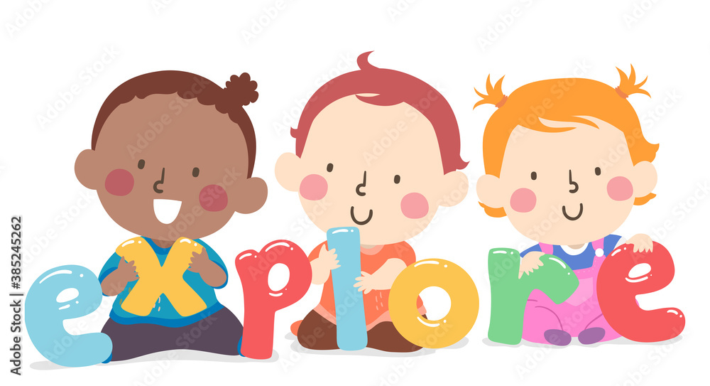 Kids Toddlers Playing Explore Word Illustration Kids Toddlers Playing Explore Word Illustration
