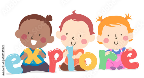 Kids Toddlers Playing Explore Word Illustration