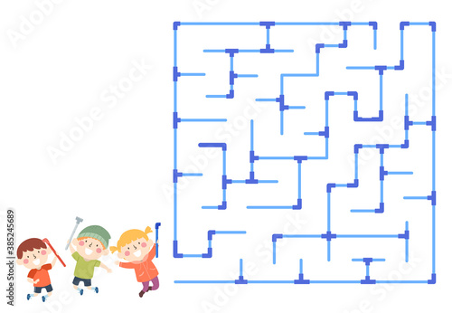 Kids Group Pipes Maze Start Illustration
