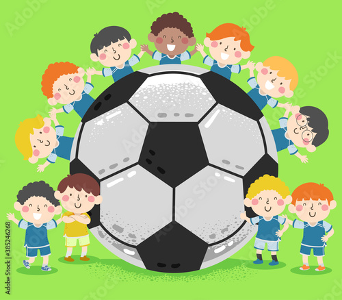 Kids Boys Soccer Team Big Ball Illustration