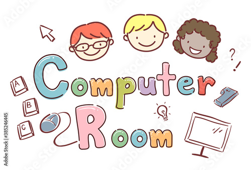 Stickman Kids School Computer Room Illustration
