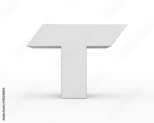 Letter T - white gray futuristic 3d font standing isolated on white background