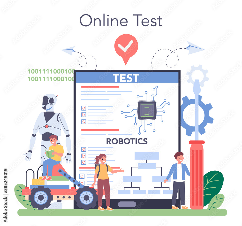 Robotics school subject online service or platform. Robot Robotics school subject online service or platform. Robot