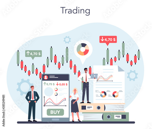 Trader, financial investment concept. Buy, sell or loss profits