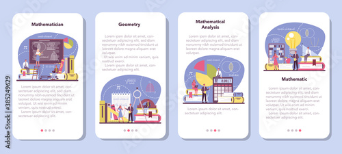 Mathematician mobile application banner set. Mathematician seek