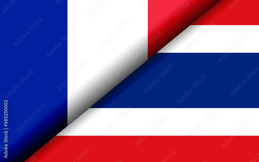 Flags of the France and Thailand divided diagonally