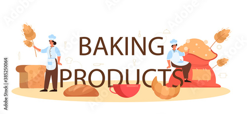 Baking product typographic header. Chef in the uniform baking
