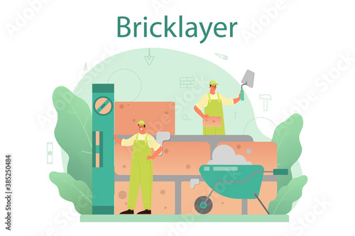 Bricklayer concept. Professional builder constructing a brick wall