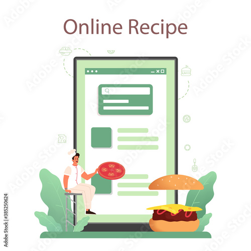 Fast food, burger house online service or platform. Chef cooking