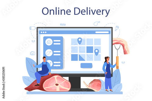 Butcher or meatman online service or platform. Fresh meat and meat
