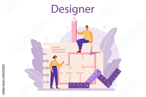 Professional interior designer concept. Decorator planning the design
