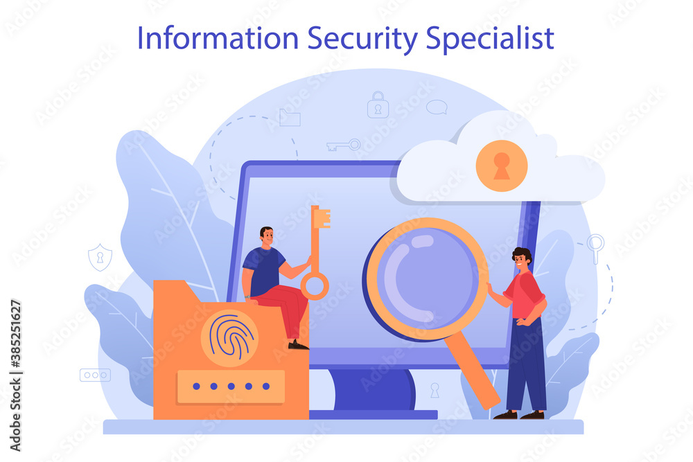 Cyber or web security specialist. Idea of digital data protection Cyber or web security specialist. Idea of digital data protection
