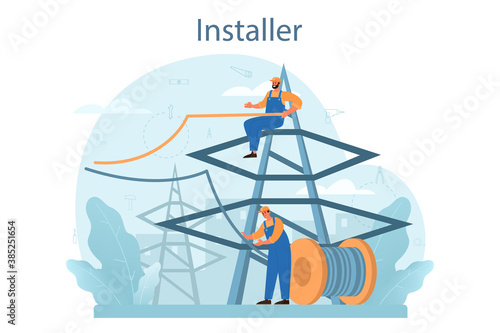 Installer concept. Worker in uniform installing constructions. Professional