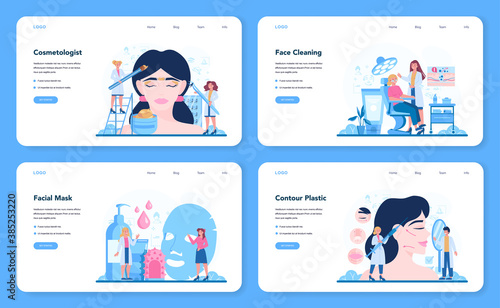 Cosmetologist concept web banner or landing page set, skin care