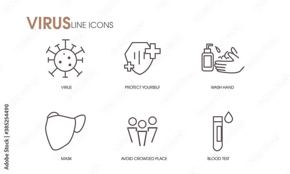 
set collection of corona virus icons, virus, ncov-2019, covid-19, disease, sickness, illness 