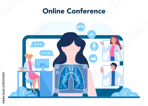 Radiologist online service or platform. Doctor examing X-ray