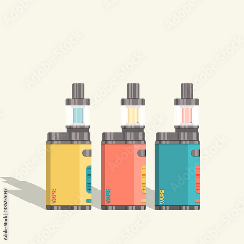 Flat vector set of electronic cigarettes. Modern devices for vaping.