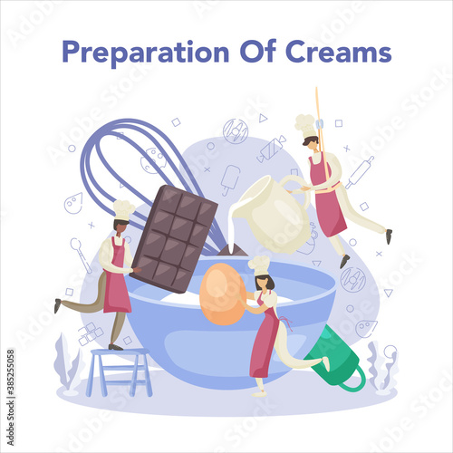 Confectioner. Professional confectioner chef. Sweet baker cooking