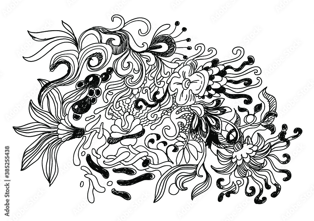 Obraz premium abstract shapes like flowers, ornament and print for clothes, doodle style illustration