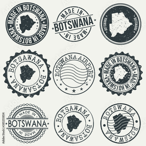 Botswana Set of Stamps. Travel Stamp. Made In Product. Design Seals Old Style Insignia.