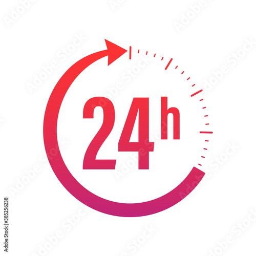 24-7 service concept. 24-7 open. Support service icon. Vector stock illustration. Abstract button on white backdrop.