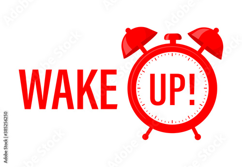 Line art illustration with red wake up alarm on halftone background for concept design. Art illustration. Concept art. Vector illustration.